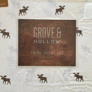 Grove & Hollow Brown Moose TWIN Size Cotton Sheet Set X-Deep Pockets (COTTON)